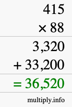 How to calculate 415 times 88 using long multiplication