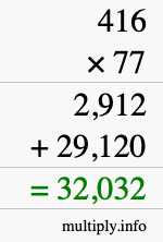 How to calculate 416 times 77 using long multiplication