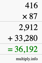 How to calculate 416 times 87 using long multiplication