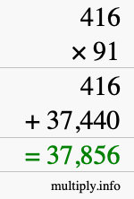 How to calculate 416 times 91 using long multiplication