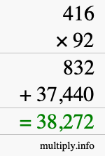 How to calculate 416 times 92 using long multiplication