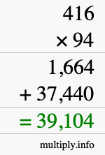 How to calculate 416 times 94 using long multiplication