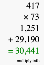 How to calculate 417 times 73 using long multiplication