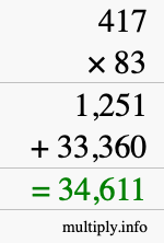 How to calculate 417 times 83 using long multiplication