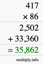 How to calculate 417 times 86 using long multiplication How to calculate 417 times 86 using long multiplication