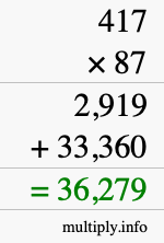 How to calculate 417 times 87 using long multiplication