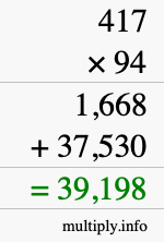 How to calculate 417 times 94 using long multiplication