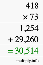 How to calculate 418 times 73 using long multiplication