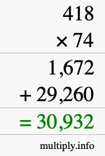 How to calculate 418 times 74 using long multiplication