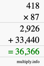 How to calculate 418 times 87 using long multiplication