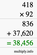 How to calculate 418 times 92 using long multiplication