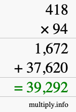 How to calculate 418 times 94 using long multiplication