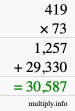 How to calculate 419 times 73 using long multiplication