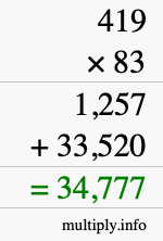 How to calculate 419 times 83 using long multiplication