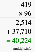 How to calculate 419 times 96 using long multiplication