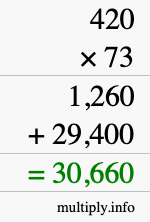 How to calculate 420 times 73 using long multiplication