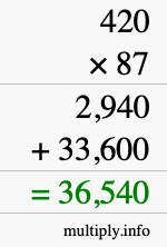 How to calculate 420 times 87 using long multiplication