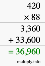 How to calculate 420 times 88 using long multiplication