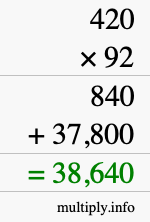 How to calculate 420 times 92 using long multiplication