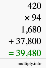 How to calculate 420 times 94 using long multiplication
