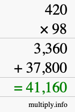 How to calculate 420 times 98 using long multiplication