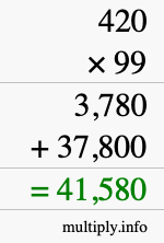 How to calculate 420 times 99 using long multiplication
