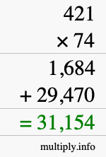 How to calculate 421 times 74 using long multiplication