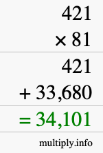 How to calculate 421 times 81 using long multiplication