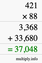 How to calculate 421 times 88 using long multiplication