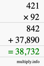 How to calculate 421 times 92 using long multiplication