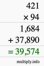 How to calculate 421 times 94 using long multiplication
