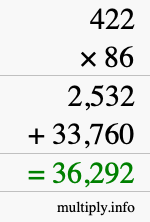How to calculate 422 times 86 using long multiplication