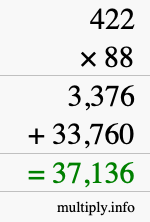 How to calculate 422 times 88 using long multiplication
