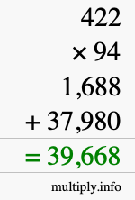 How to calculate 422 times 94 using long multiplication