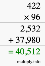 How to calculate 422 times 96 using long multiplication How to calculate 422 times 96 using long multiplication