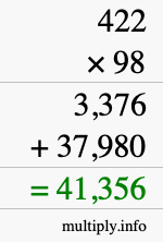 How to calculate 422 times 98 using long multiplication