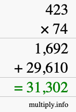 How to calculate 423 times 74 using long multiplication