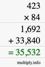 How to calculate 423 times 84 using long multiplication
