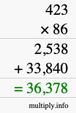 How to calculate 423 times 86 using long multiplication