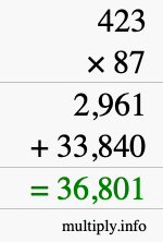 How to calculate 423 times 87 using long multiplication