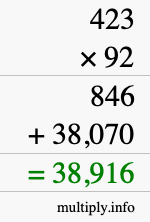 How to calculate 423 times 92 using long multiplication