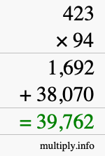 How to calculate 423 times 94 using long multiplication