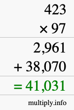 How to calculate 423 times 97 using long multiplication
