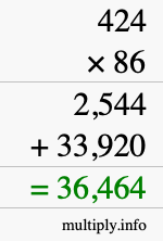How to calculate 424 times 86 using long multiplication