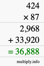 How to calculate 424 times 87 using long multiplication