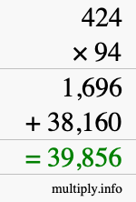 How to calculate 424 times 94 using long multiplication