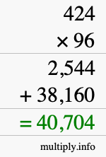 How to calculate 424 times 96 using long multiplication