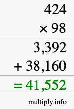 How to calculate 424 times 98 using long multiplication