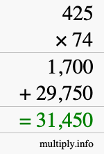 How to calculate 425 times 74 using long multiplication