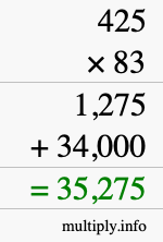 How to calculate 425 times 83 using long multiplication